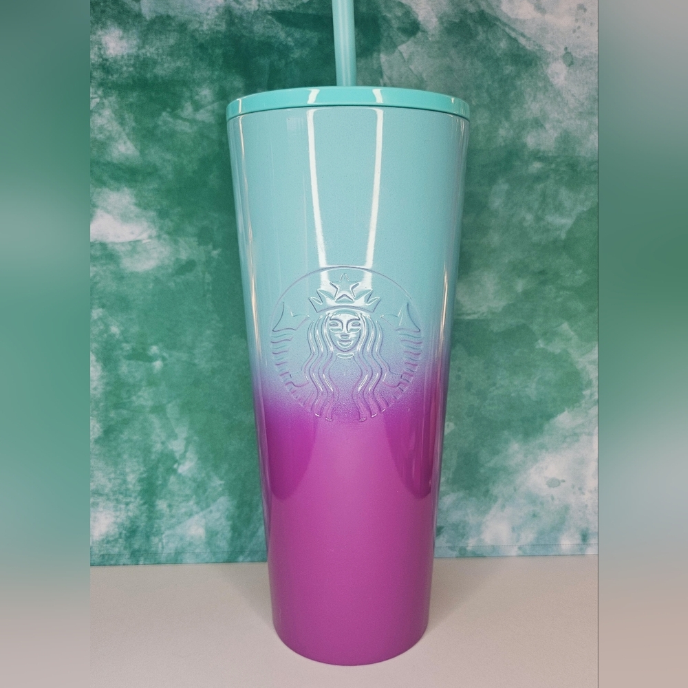 Starbucks 2021 Teal Blue Purple Ombre Tumbler 24oz Stainless Steel
